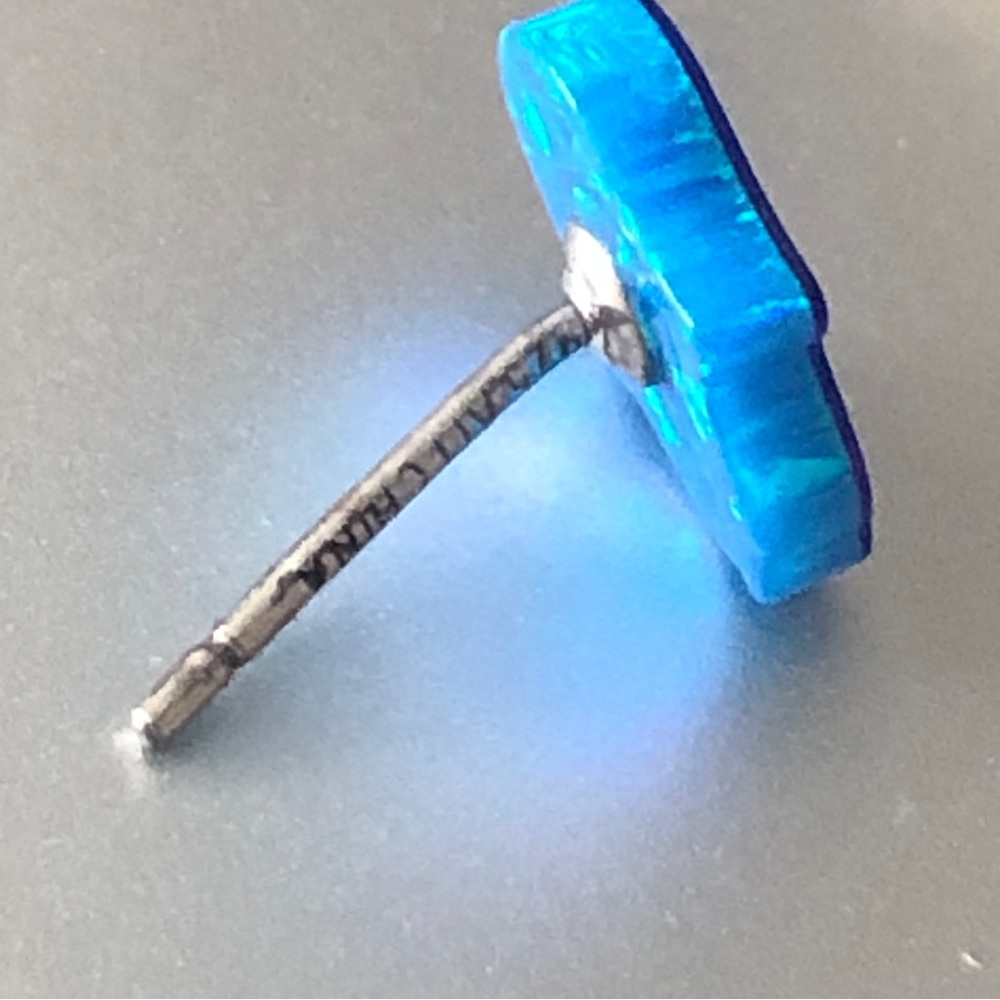 Nano Sterling Silver 925 Blue Lab Created Opal Hamsa Hand Stud Earrings - Picture 6 of 8